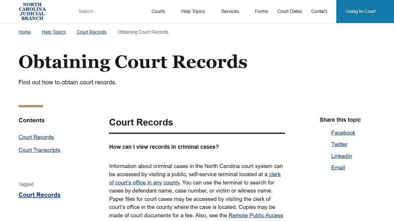 Obtaining Court Records | North Carolina Judicial Branch